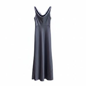 Lovely Bride Maxi Dress Womens 4R Silverstone Blue Satin Cowl Neck LB004 Good